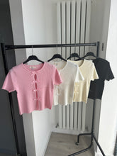 Load image into Gallery viewer, Georgie bow front cut out detail ribbed knit top - pink