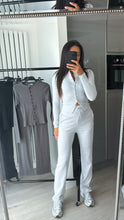 Load image into Gallery viewer, Mabel ribbed long sleeve button up detail top and trouser set - light grey