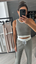 Load image into Gallery viewer, SALE Enya striped straight leg trouser and crop top set - khaki