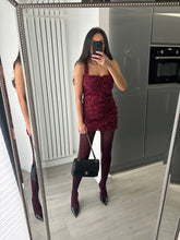 Load image into Gallery viewer, Dita floral appliqué mini dress - burgundy