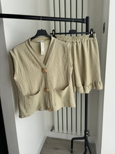 Load image into Gallery viewer, Caprice gold button front waistcoat and short set - beige