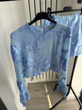 Load image into Gallery viewer, Brooke floral lace lined top and skirt set - blue