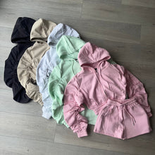 Load image into Gallery viewer, Adalyn ruched sleeve crop jacket and jogger shorts set - charcoal grey