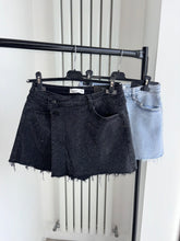 Load image into Gallery viewer, Quinn black embellished denim wrap over skort - stretch fit, size down