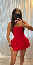 Load image into Gallery viewer, SALE Macey puffball hem mini dress - red