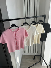 Load image into Gallery viewer, Georgie bow front cut out detail ribbed knit top - pink