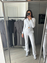 Load image into Gallery viewer, Mabel ribbed long sleeve button up detail top and trouser set - light grey