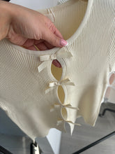 Load image into Gallery viewer, Georgie bow front cut out detail ribbed knit top - beige