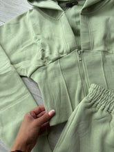 Load image into Gallery viewer, Cassie cinch waist jacket and jogger shorts set - sage green