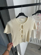 Load image into Gallery viewer, Georgie bow front cut out detail ribbed knit top - beige