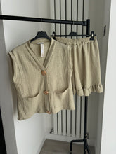 Load image into Gallery viewer, Caprice gold button front waistcoat and short set - beige