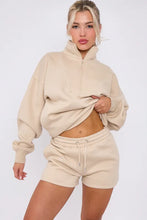 Load image into Gallery viewer, Anya quarter zip jumper and jogger shorts set - beige