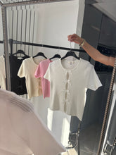 Load image into Gallery viewer, Georgie bow front cut out detail ribbed knit top - white