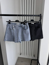 Load image into Gallery viewer, Quinn blue embellished denim wrap over skort - stretch fit, size down