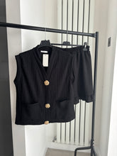 Load image into Gallery viewer, Caprice gold button front waistcoat and short set - black