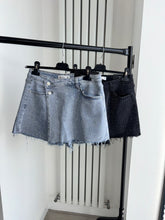 Load image into Gallery viewer, Quinn blue embellished denim wrap over skort - stretch fit, size down