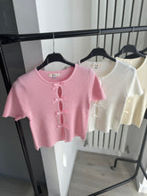 Load image into Gallery viewer, Georgie bow front cut out detail ribbed knit top - pink