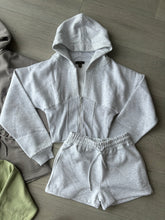 Load image into Gallery viewer, Cassie cinch waist jacket and jogger shorts set - light grey