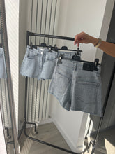 Load image into Gallery viewer, Alissia denim frayed hem fully embellished shorts