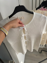 Load image into Gallery viewer, Georgie bow front cut out detail ribbed knit top - white