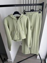 Load image into Gallery viewer, Erica flare leg tracksuit jacket loungewear set - sage green
