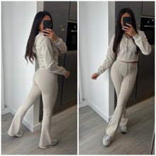 Load image into Gallery viewer, Erica flare leg tracksuit jacket loungewear set - beige