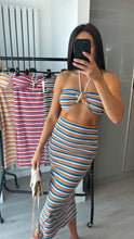 Load image into Gallery viewer, Clarissa striped bandeau top and midi skirt set - blue