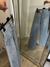 Load image into Gallery viewer, Bella full diamanté embellished straight leg blue denim jeans