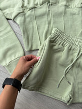 Load image into Gallery viewer, Cassie cinch waist jacket and jogger shorts set - sage green