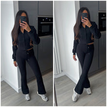 Load image into Gallery viewer, Erica flare leg tracksuit jacket loungewear set - black