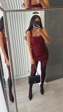 Load image into Gallery viewer, Dita floral appliqué mini dress - burgundy