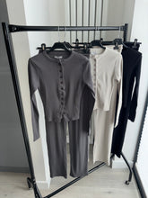 Load image into Gallery viewer, Mabel ribbed long sleeve button up detail top and trouser set - dark grey