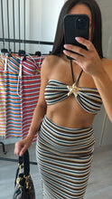 Load image into Gallery viewer, Clarissa striped bandeau top and midi skirt set - brown