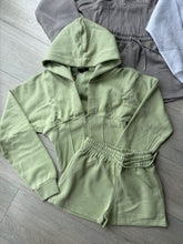 Load image into Gallery viewer, Cassie cinch waist jacket and jogger shorts set - sage green