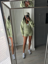 Load image into Gallery viewer, Cassie cinch waist jacket and jogger shorts set - sage green