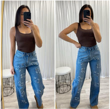Load image into Gallery viewer, Karys blue denim cross detail straight leg jeans