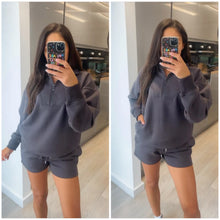 Load image into Gallery viewer, Anya quarter zip jumper and jogger shorts set - charcoal grey
