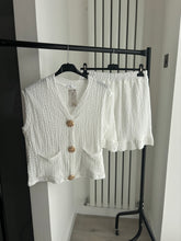 Load image into Gallery viewer, Caprice gold button front waistcoat and short set - white