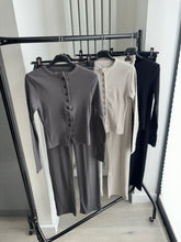 Load image into Gallery viewer, Mabel ribbed long sleeve button up detail top and trouser set - dark grey