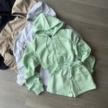 Load image into Gallery viewer, Adalyn ruched sleeve crop jacket and jogger shorts set - mint