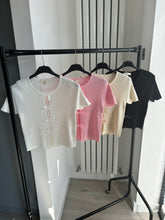 Load image into Gallery viewer, Georgie bow front cut out detail ribbed knit top - white