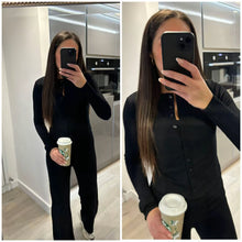Load image into Gallery viewer, Mabel ribbed long sleeve button up detail top and trouser set - black