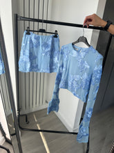 Load image into Gallery viewer, Brooke floral lace lined top and skirt set - blue