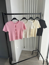 Load image into Gallery viewer, Georgie bow front cut out detail ribbed knit top - pink