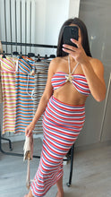 Load image into Gallery viewer, Clarissa striped bandeau top and midi skirt set - pink