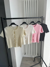 Load image into Gallery viewer, Georgie bow front cut out detail ribbed knit top - beige
