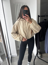 Load image into Gallery viewer, Marisa bomber style cropped zip up hooded jacket - beige