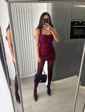 Load image into Gallery viewer, Dita floral appliqué mini dress - burgundy
