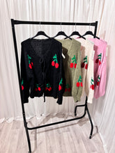 Load image into Gallery viewer, Cherry knit tie front cardigan - black