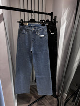 Load image into Gallery viewer, Bea full diamanté embellished straight leg blue denim jeans (stretch fit)